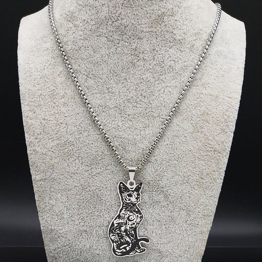 Fashion Canadian Hairless Sphynx Cat Stainless Steel Chain Necklace for Women Jewelry For Men Gift collares N3242S03