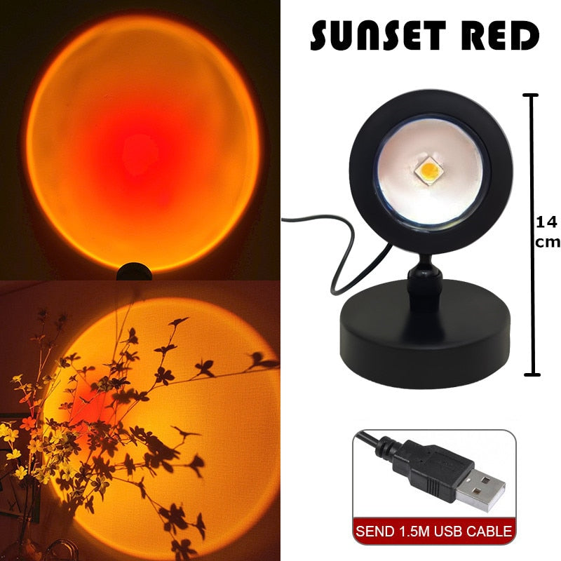 Night Lights Sunset Rainbow Projector Usb Bedside Table Lamp Valentines Day Gift Lamps Bedroom Bar Coffee LED Atmosphere Light.