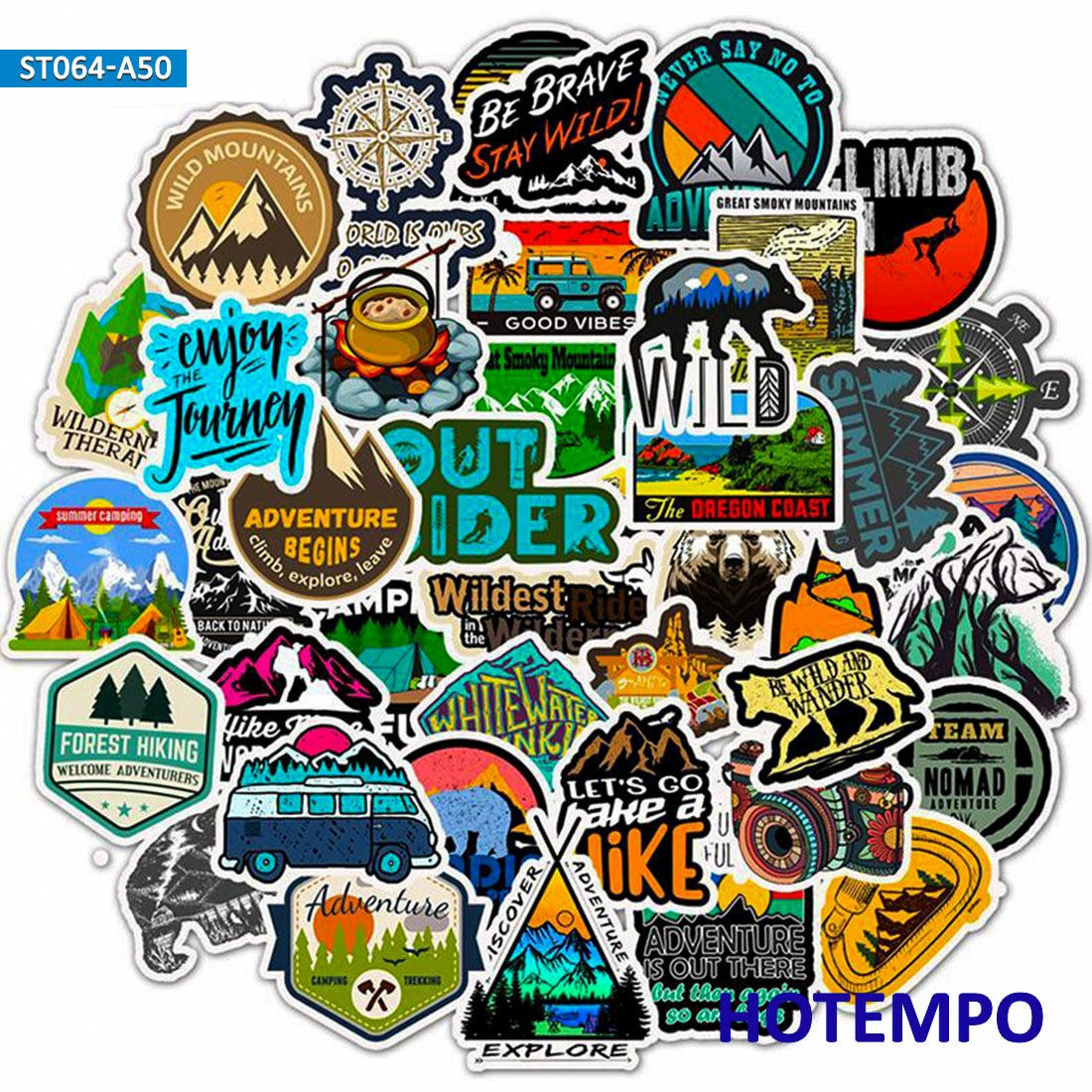 50pcs Outdoor Wild Camping Adventure Climbing Travel Landscape Waterproof Stickers for Phone Laptop Bike Motorcycle Car Sticker.