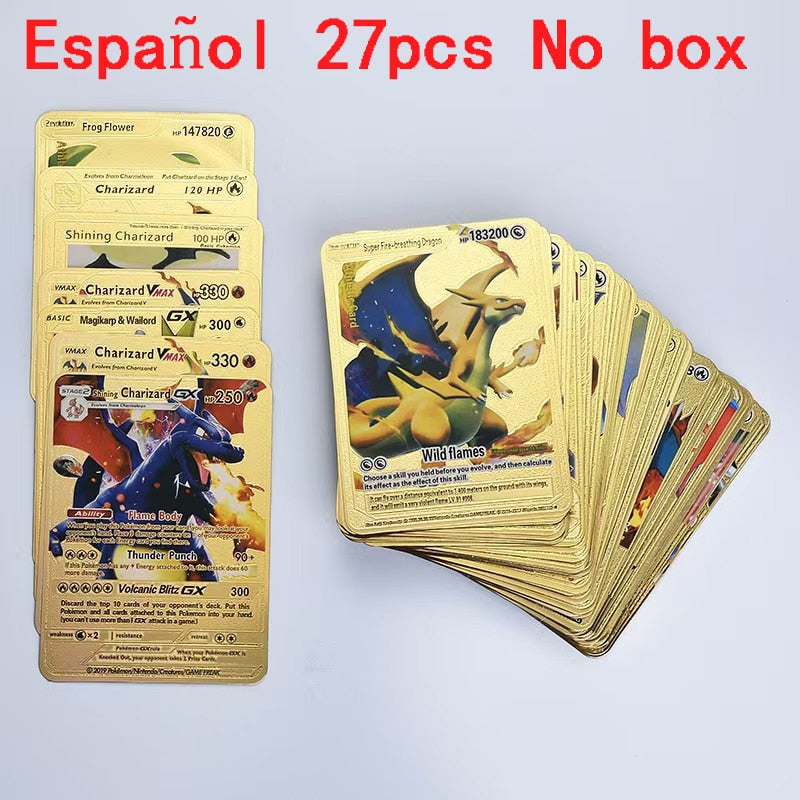 New Pokemon Cards Metal Gold Vmax GX Energy Card Charizard Pikachu Rare Collection Battle Trainer Card Child Toys Gift.