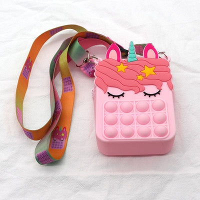 New Cute Unicorn Pop Dimple Messenger Bag Fidget Toy Push Anti Stress Children Toy Popites Keychain Wallet Girl Crossbody Pack.