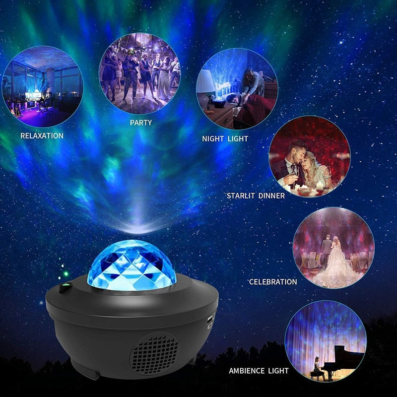 LED Galaxy Projector Night Light Star Starry Night Lamp Ocean Wave Projector With Music Bluetooth Speaker Remote Control Lamp