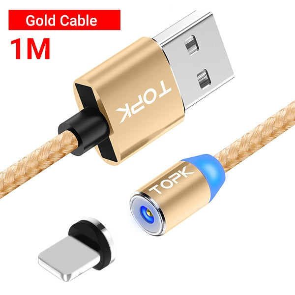 TOPK AM23 LED Magnetic Micro USB Type C Cable Data Mobile Phone Cables Charging Cord Fast Quick Charge Wire for iPhone Charger