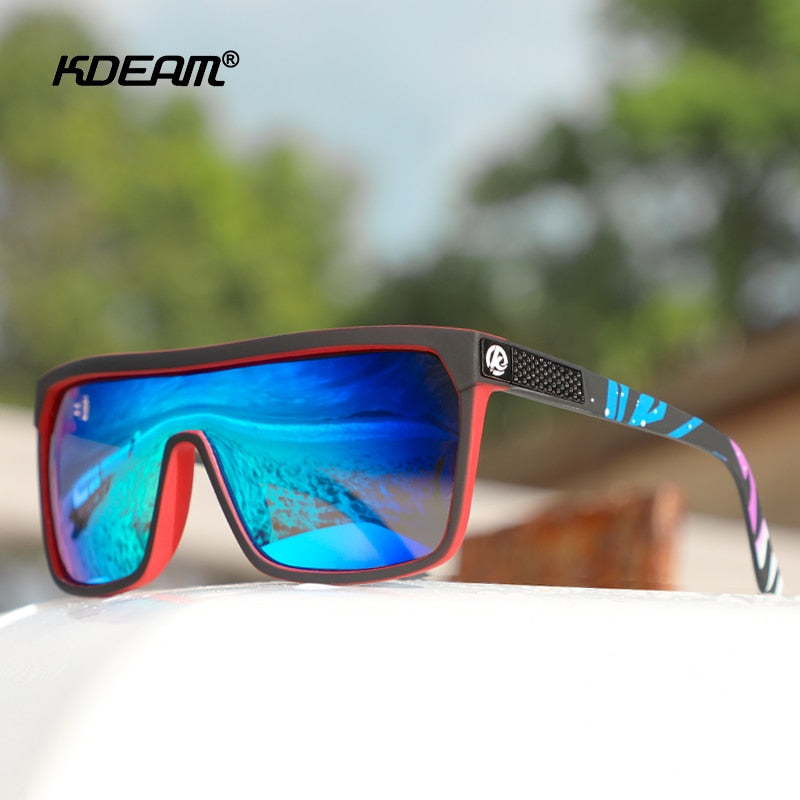 KDEAM One-piece Shape Men Sunglasses Polarized Elastic Paint Surface Sun Glasses Women Suitable Long-lasting Goggles Cat.3