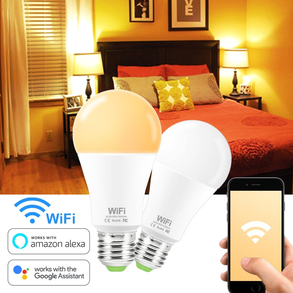 15W Smart WiFi Light Bulb E27 B22 Dimmable LED Lamp APP Smart Wake up Night Light Compatible with Amazon Alexa Google Home.