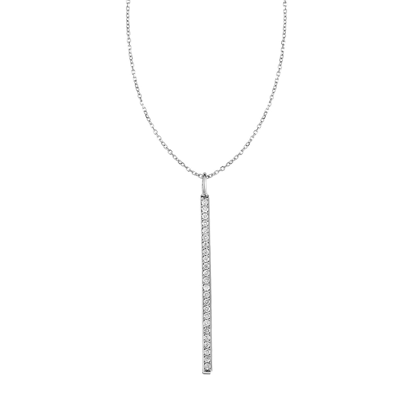 14k White Gold Bar Pendant with Diamonds