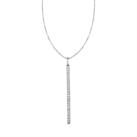 14k White Gold Bar Pendant with Diamonds