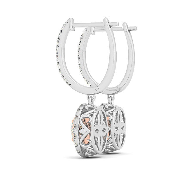 14k White And Rose Gold Drop Diamond Earrings with a Halo Design (3-4 cttw)