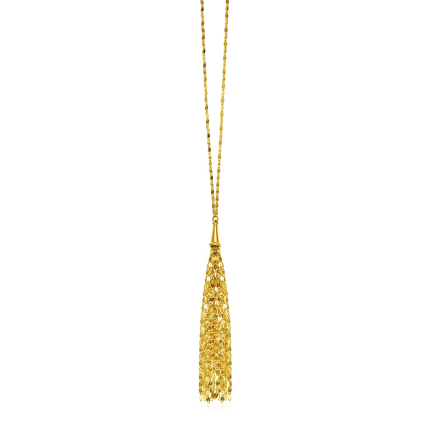 14k Yellow Gold 28 inch Lariat Style Tassel Necklace