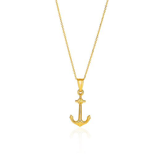 14k Yellow Gold Cable Chain with Anchor Pendant