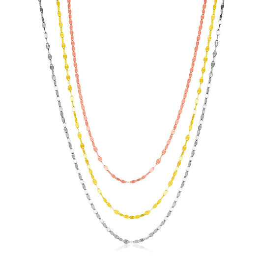 Sterling Silver Three Toned Three Strand Polished Chain Necklace
