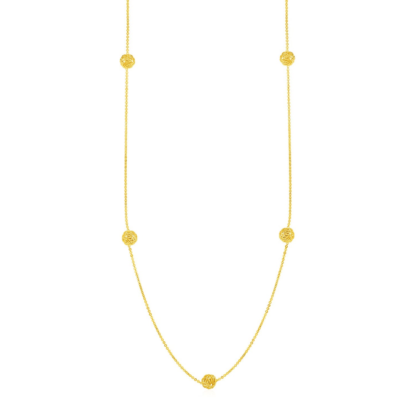 Station Necklace with Textured Love Knots in 14k Yellow Gold