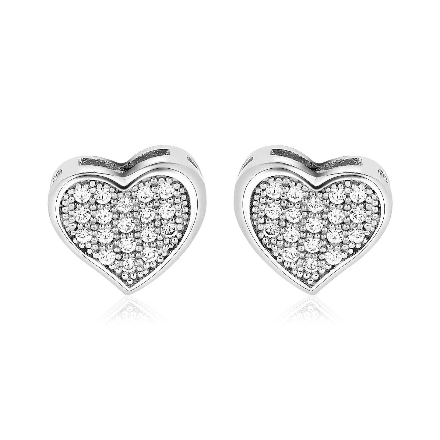 Sterling Silver Heart Earrings with Cubic Zirconias
