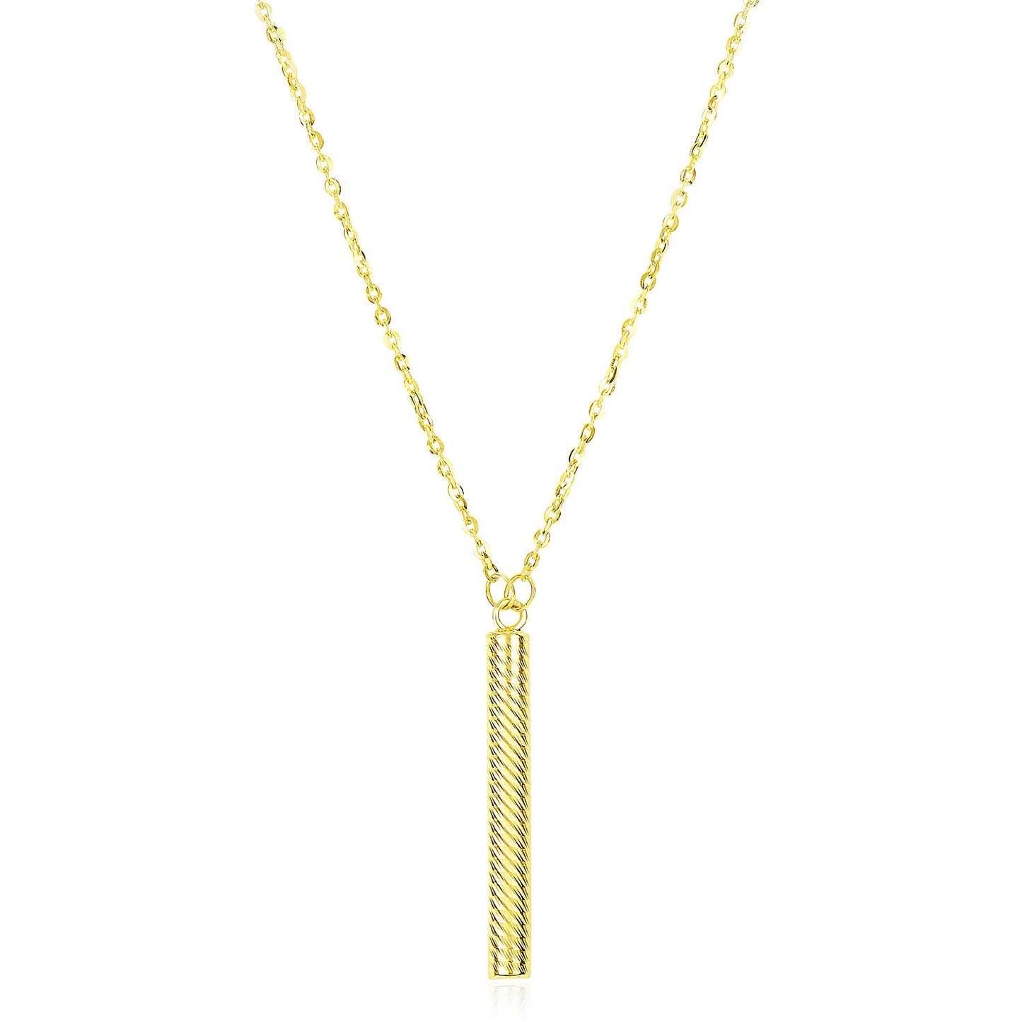 14k Yellow Gold Textured Cylinder Pendant Chain Necklace