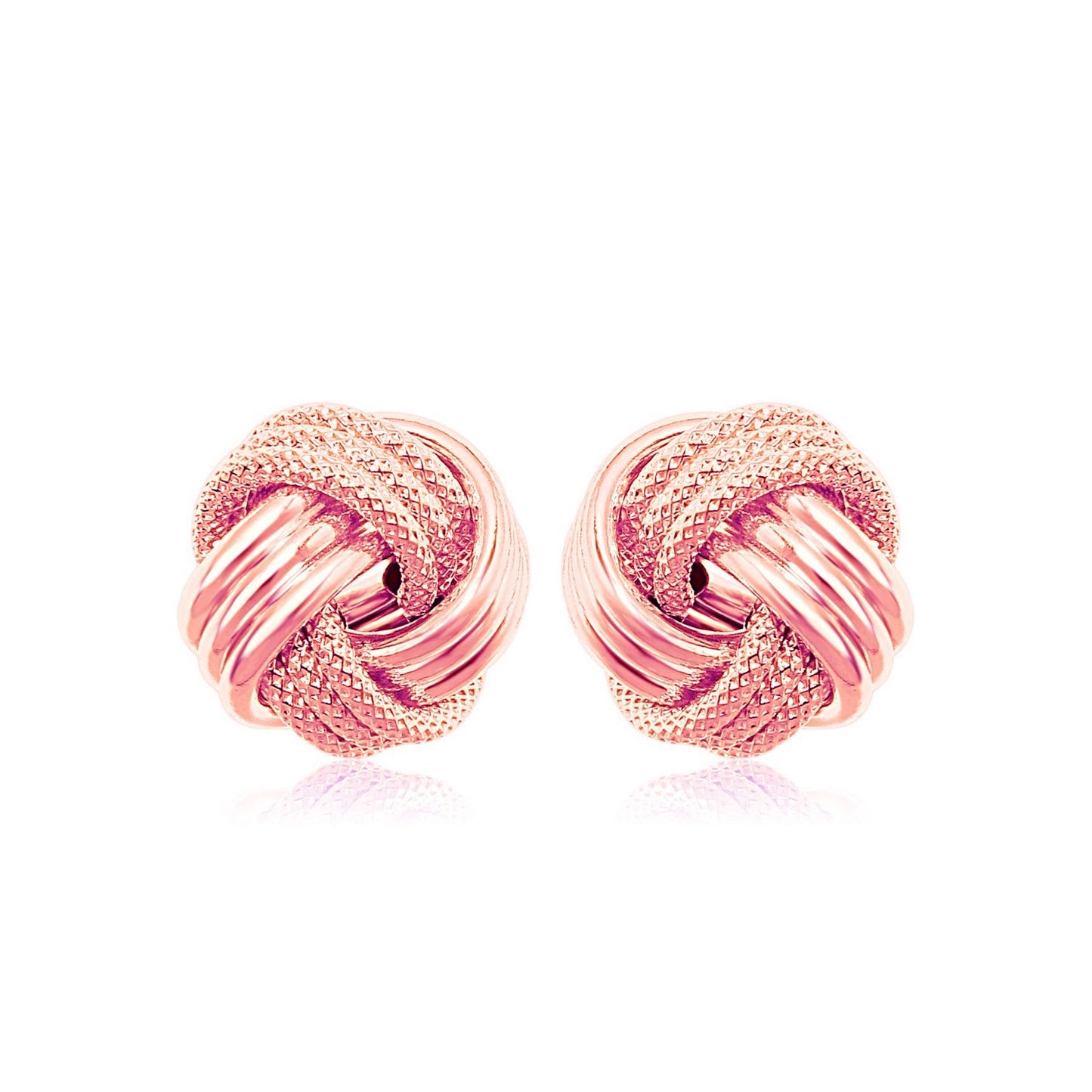 14k Rose Gold Love Knot with Ridge Texture Earrings
