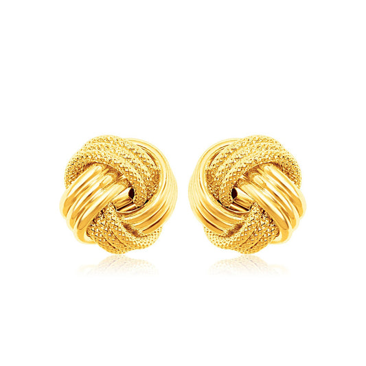 14k Yellow Gold Love Knot with Ridge Texture Earrings