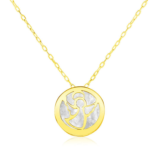 14k Yellow Gold Necklace with Angel Symbol in Mother of Pearl