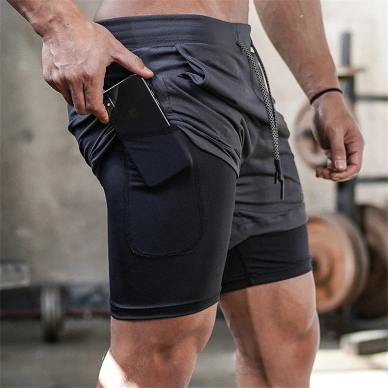 2021 New Casual Shorts men Summer Mens Shorts 2 in 1 High Elastic Gyms Fitness Short Pants
