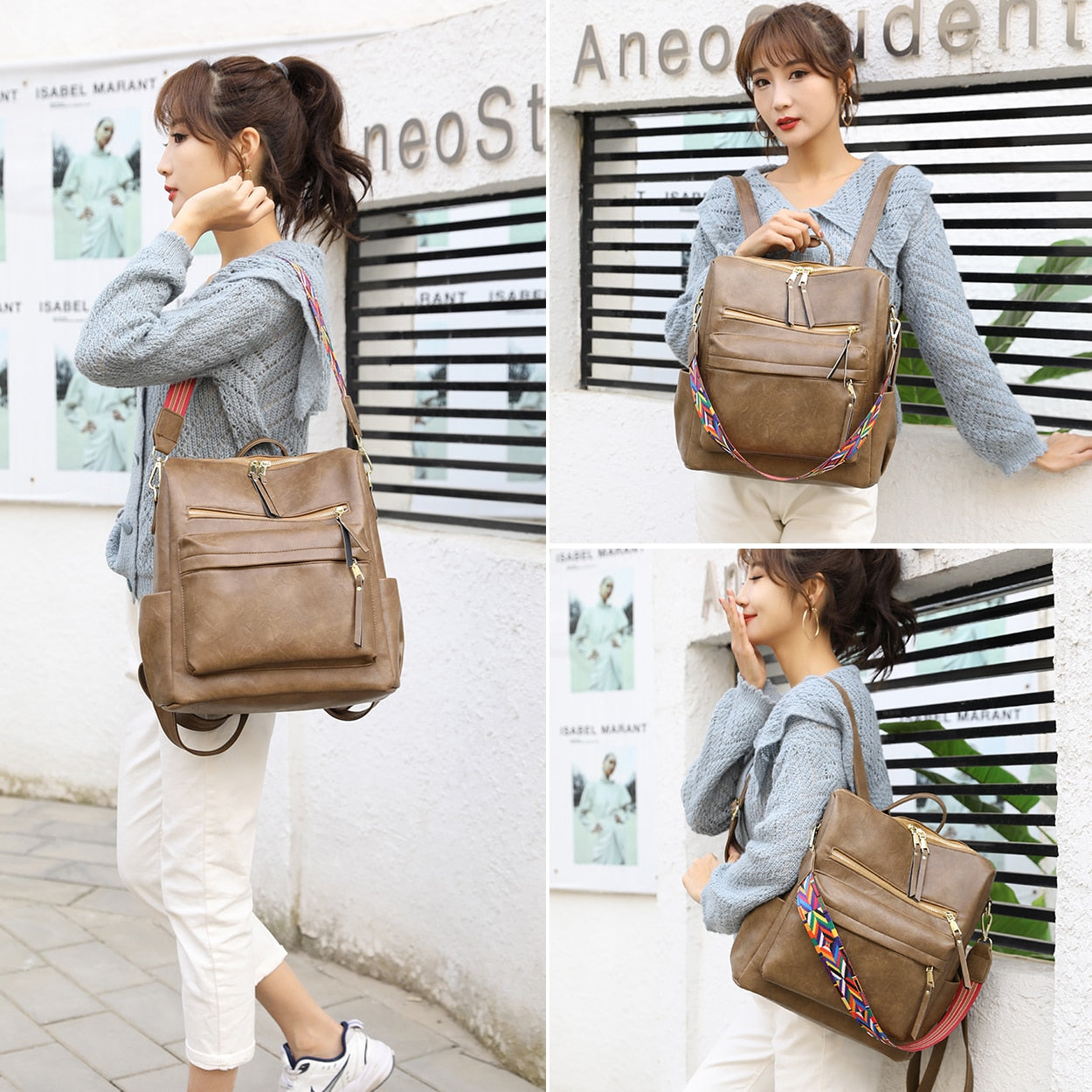 Retro Large capacity Backpack Women PU Leather Rucksack Women's Knapsack Travel Backpacks Shoulder School Bags Mochila Back Pack