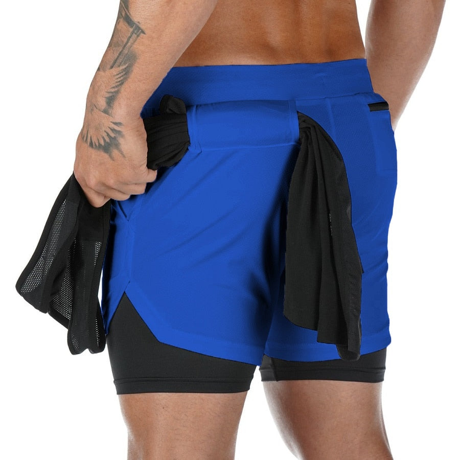 2021 New Casual Shorts men Summer Mens Shorts 2 in 1 High Elastic Gyms Fitness Short Pants