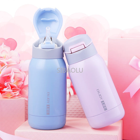 Insulation Cup with Straws Adult Men Women and Children Water Bottle Student Korean Version of Small Capacity Car Water Bottle