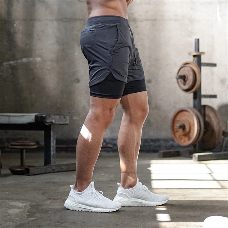 2021 New Casual Shorts men Summer Mens Shorts 2 in 1 High Elastic Gyms Fitness Short Pants