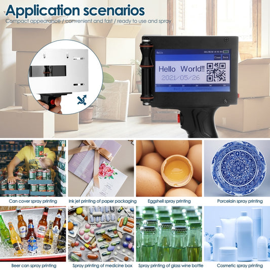 Handheld Inkjet Printer QR Bar Batch Code Date Number Logo Expiry Date Label Hand Jet Thermal Inkjet Printer + Ink Cartridge