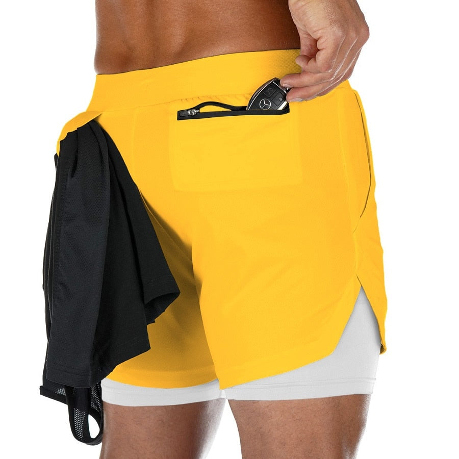 2021 New Casual Shorts men Summer Mens Shorts 2 in 1 High Elastic Gyms Fitness Short Pants