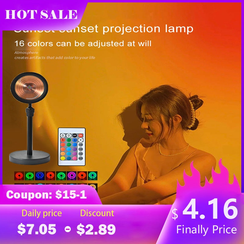 Night Lights Sunset Rainbow Projector Usb Bedside Table Lamp Valentines Day Gift Lamps Bedroom Bar Coffee LED Atmosphere Light.