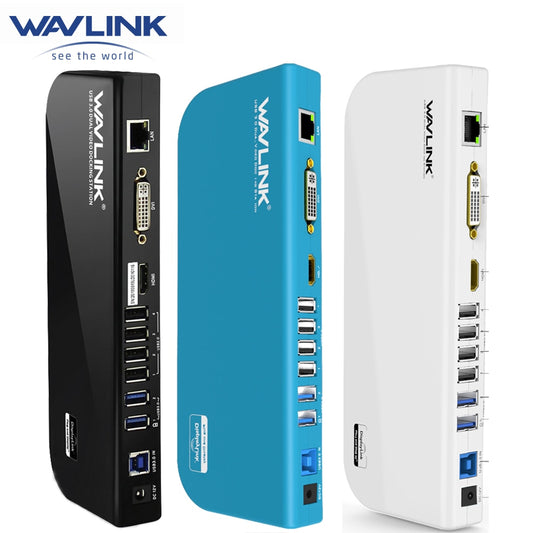 USB 3.0 Universal Docking Station Dual Video Monitor Display HDMI-/DVI/VGA Gigabit Ethernet Audio 6 USB Ports For Laptop Tablet