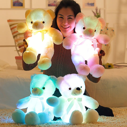 30CM Luminous Plush Toys Light Up LED Colorful Glowing Teddy Bear Stuffed Animal Doll Kids Christmas Gift For Children Girls.