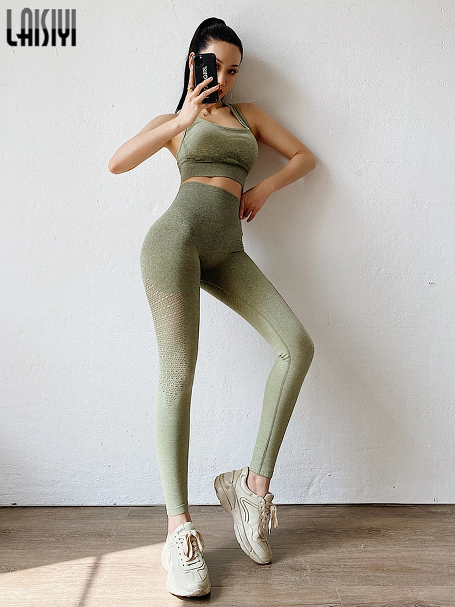 Sport Suit Woman Seamless Running Tracksuit Sportswear Gym Crop Top Gym Pant Fitness Clothes Workout Leggings Fitness Summer Set