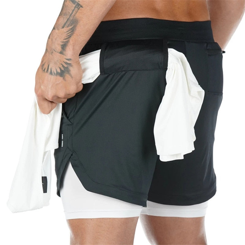 2021 New Casual Shorts men Summer Mens Shorts 2 in 1 High Elastic Gyms Fitness Short Pants