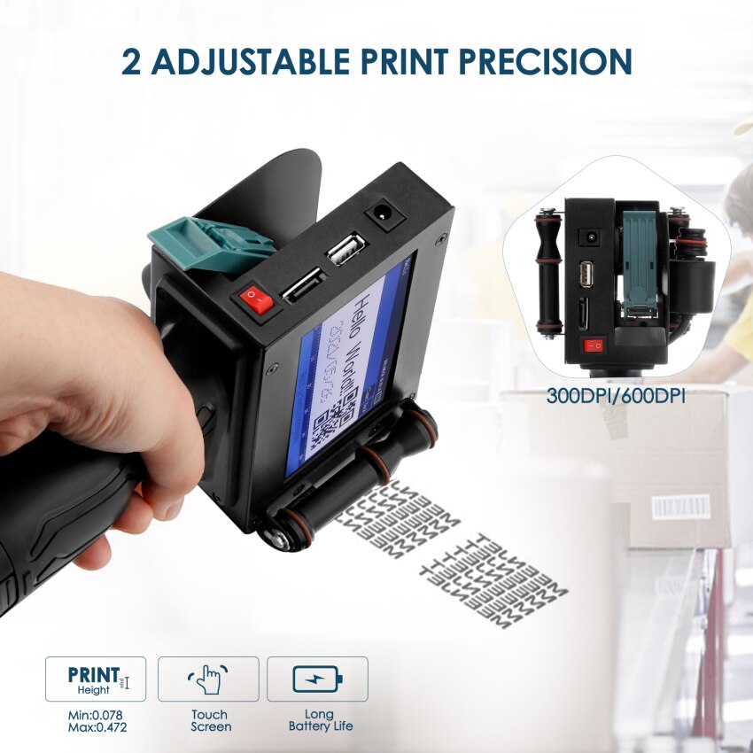 Handheld Inkjet Printer QR Bar Batch Code Date Number Logo Expiry Date Label Hand Jet Thermal Inkjet Printer + Ink Cartridge