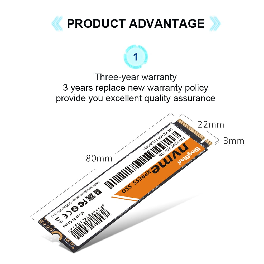 KingDian M.2 NVME SSD M2 128GB 256GB 512GB 1TB Size 2280 PCIe Internal Solid State Drives For Laptop.