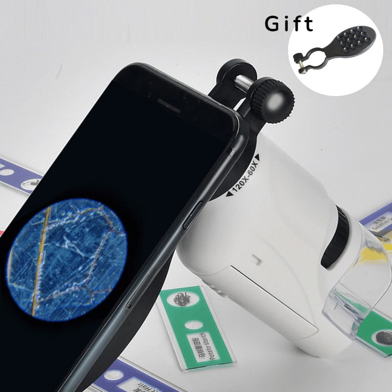 Handheld Microscope Kit Lab LED Light 60X-120X Home School Biological Science Educational Toys For Children Brinquedo STEM Gift
