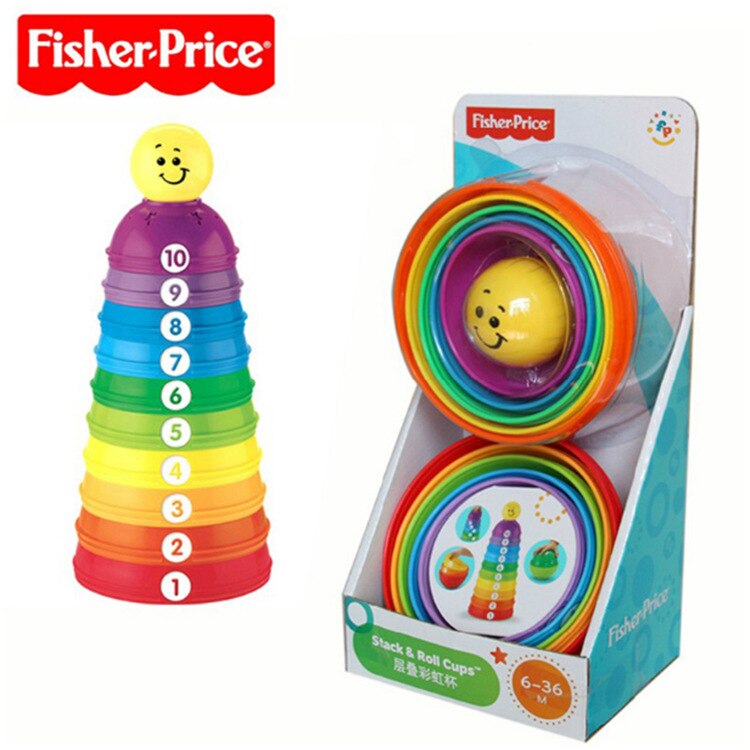 Original Fisher-price Stack-n-Roll Cups Toddler Stacking Toy Layered Bowl Building Baby Toys for Children Develops Kid Education