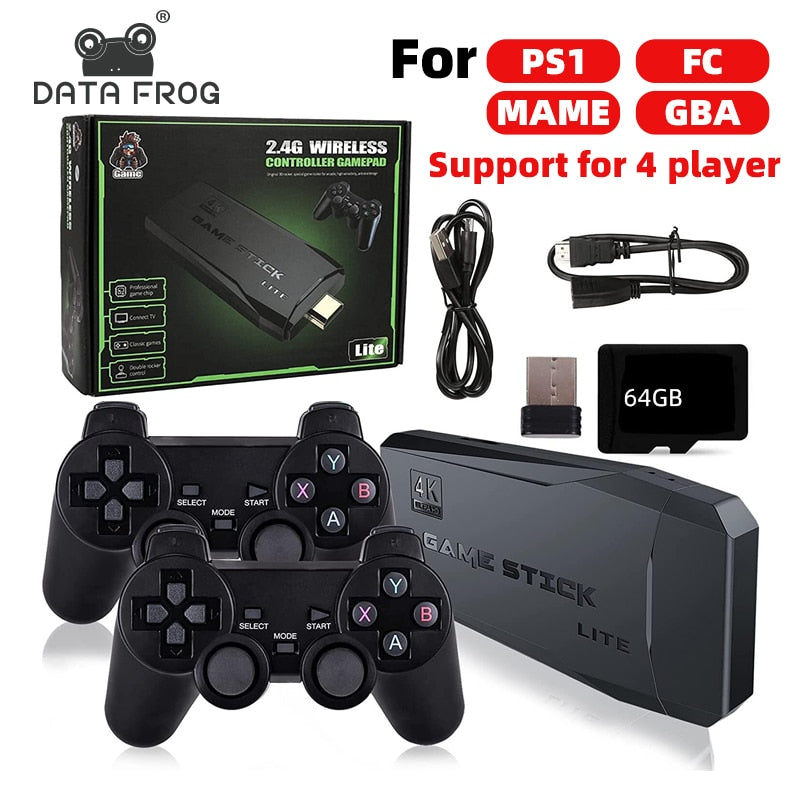 DATA FROG 4K HD Video Game Console 2.4G Double Wireless Controller For PS1/FC/GBA Retro TV Dendy Game Console 10000 Games Stick.