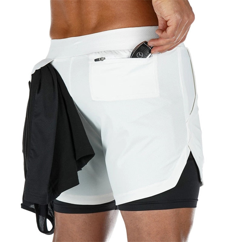 2021 New Casual Shorts men Summer Mens Shorts 2 in 1 High Elastic Gyms Fitness Short Pants