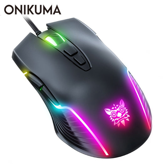 ONIKUMA CW905 6400 DPI Wired Gaming Mouse USB Game Mice 7 Buttons Design Breathing LED Colors for Laptop PC Gamer.