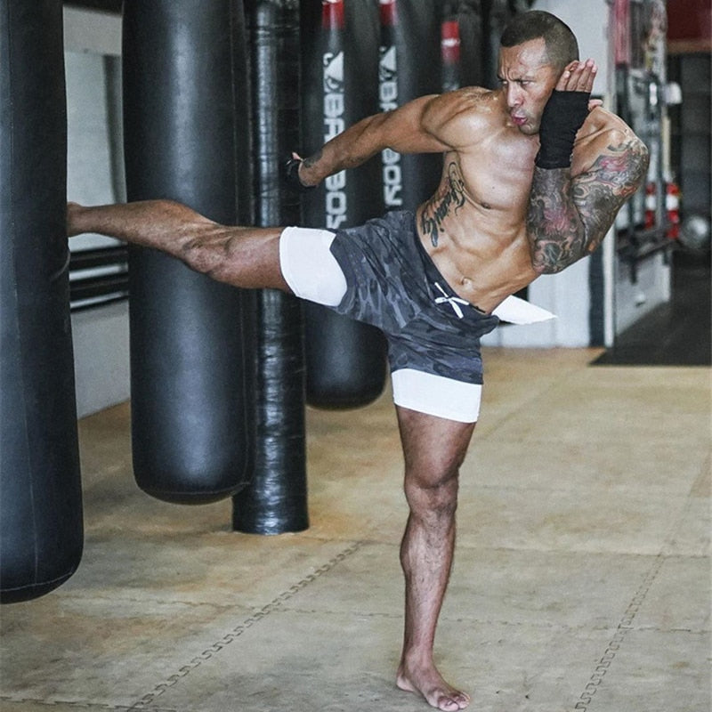 2021 New Casual Shorts men Summer Mens Shorts 2 in 1 High Elastic Gyms Fitness Short Pants