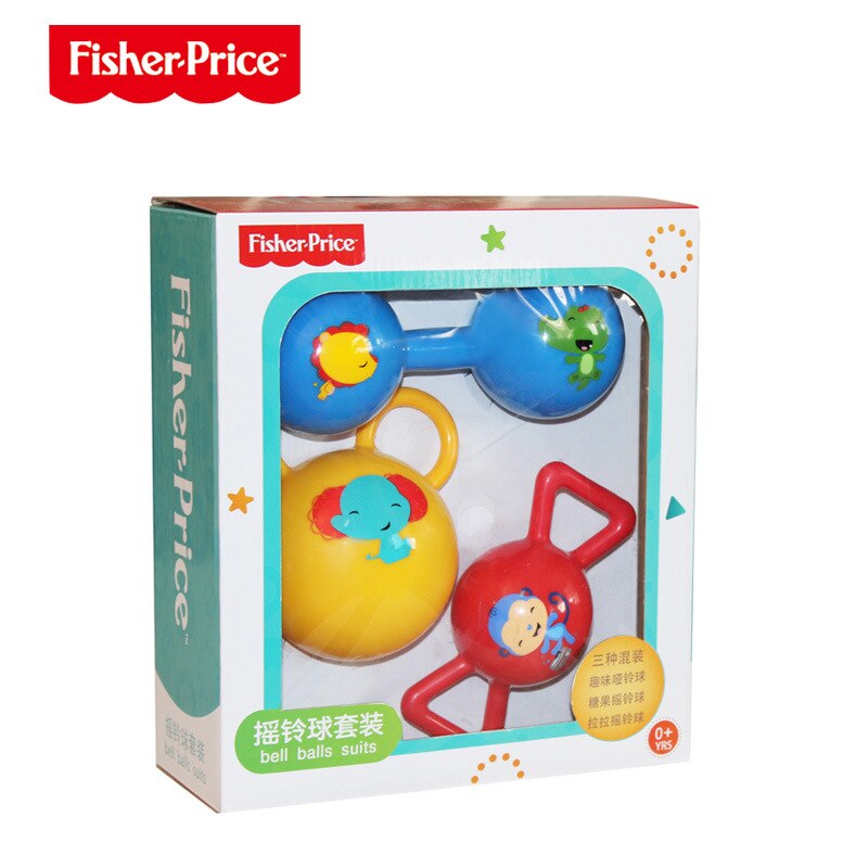 Fisher Price Massage Training Sensory Ball Set Baby Hand Grip Ball Leather Ball Pinch Call Rattles Baby Toys Gift Box