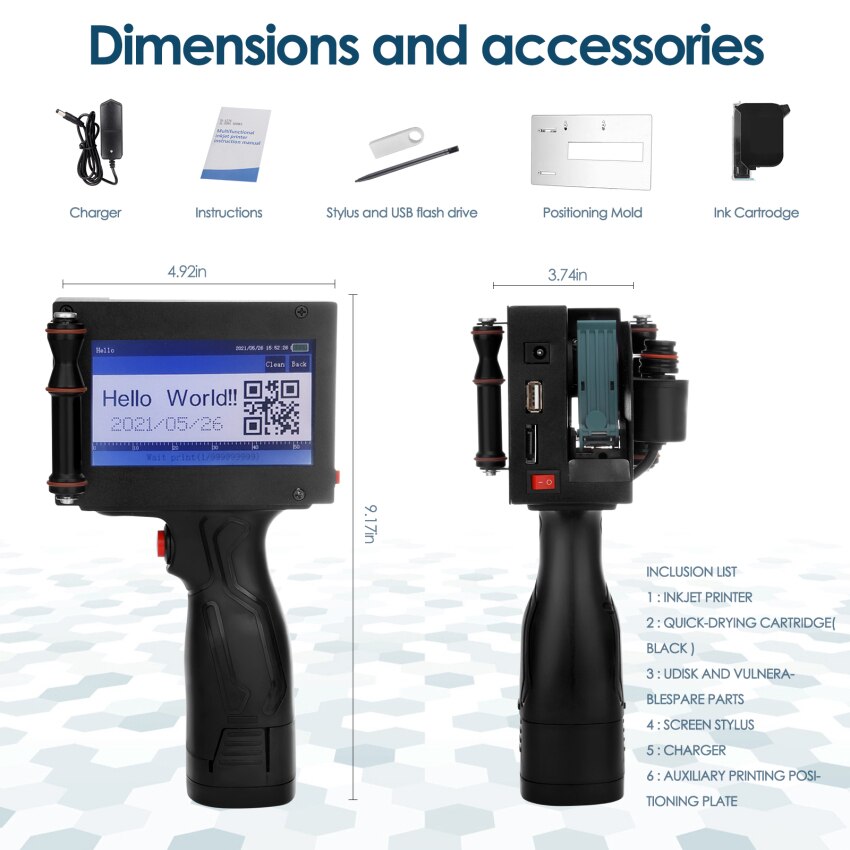 Handheld Inkjet Printer QR Bar Batch Code Date Number Logo Expiry Date Label Hand Jet Thermal Inkjet Printer + Ink Cartridge