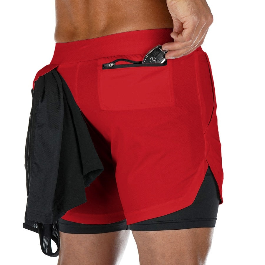 2021 New Casual Shorts men Summer Mens Shorts 2 in 1 High Elastic Gyms Fitness Short Pants