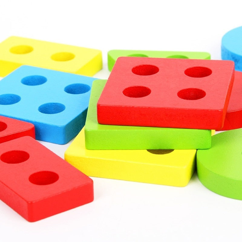 Baby Toys Educational Colorful Wooden Geometric Sorting Board Montessori Kids Educational Toys Stack Building Puzzle Child Gift