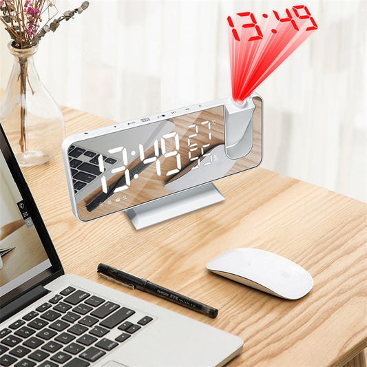 FM Radio LED Digital Smart Alarm Clock Watch Table Electronic Desktop Clocks USB Wake Up Clock with 180° Time Projector Snooze.