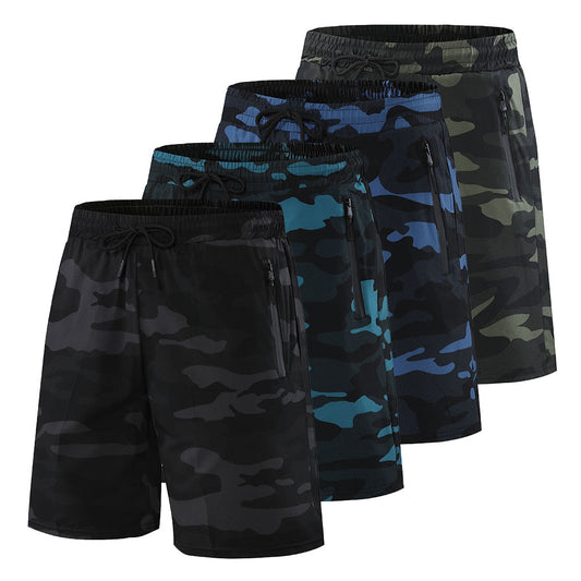 Men&#39;s Shorts Fitness Shorts Running Sports Men&#39;s Fitness Shorts Camouflage Zipper Pocket Sports Shorts