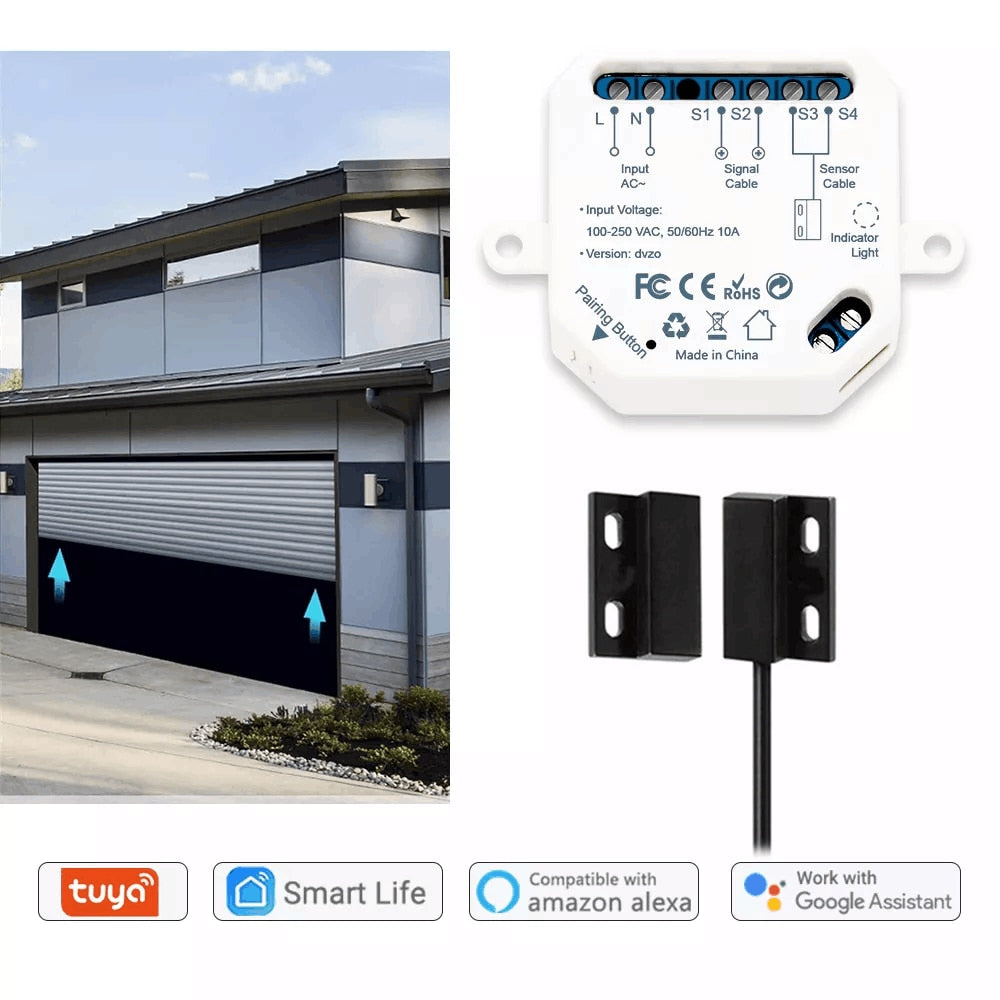 LoraTap Tuya Smart Life Garage Door Sensor Opener Controller WiFi Switch Alexa Echo Google Home DIY Smart Home App Alert No Hub.