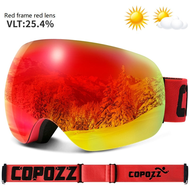 COPOZZ Anti-Fog Ski Goggles Spherical Frameless Ski Snowboard Snow Goggles 100% UV400 Protection Anti-Slip Strap for Men Women