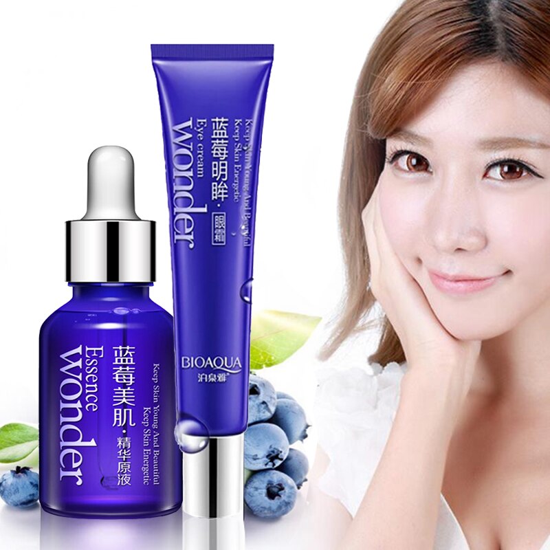 Bioaqua Blueberry Hyaluronic Acid Liquid &amp; Eye Cream Anti-Puffiness Dark Circle Anti-Wrinkles Collagen Essence Whitening Skin